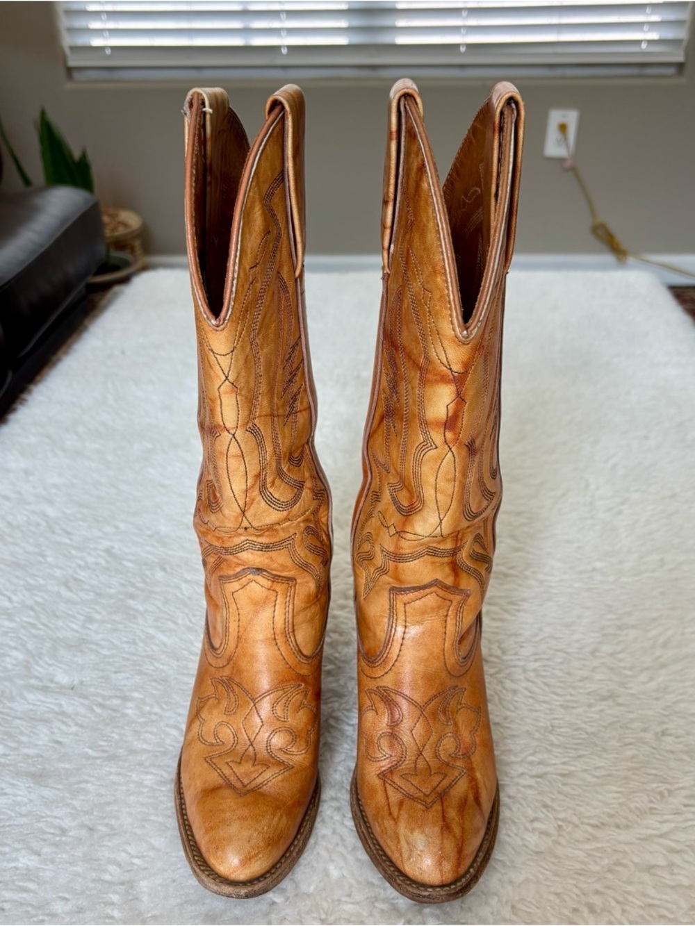 Miss Capezio Vintage Cognac Marble Leather Women’s Western Cowboys boots 5.5 M - Picture 3 of 16